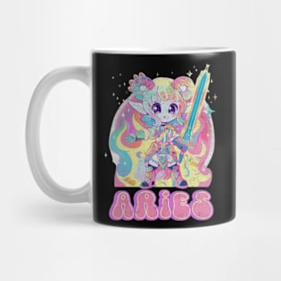 Cosmic Kawaii Aries Warrior Anime Zodiac Sign Birthday Mug